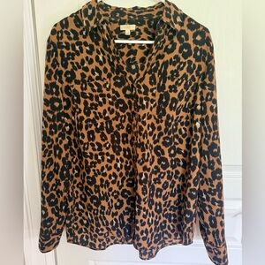 Talbots Brown and Black Leopard Print Button-Down Shirt